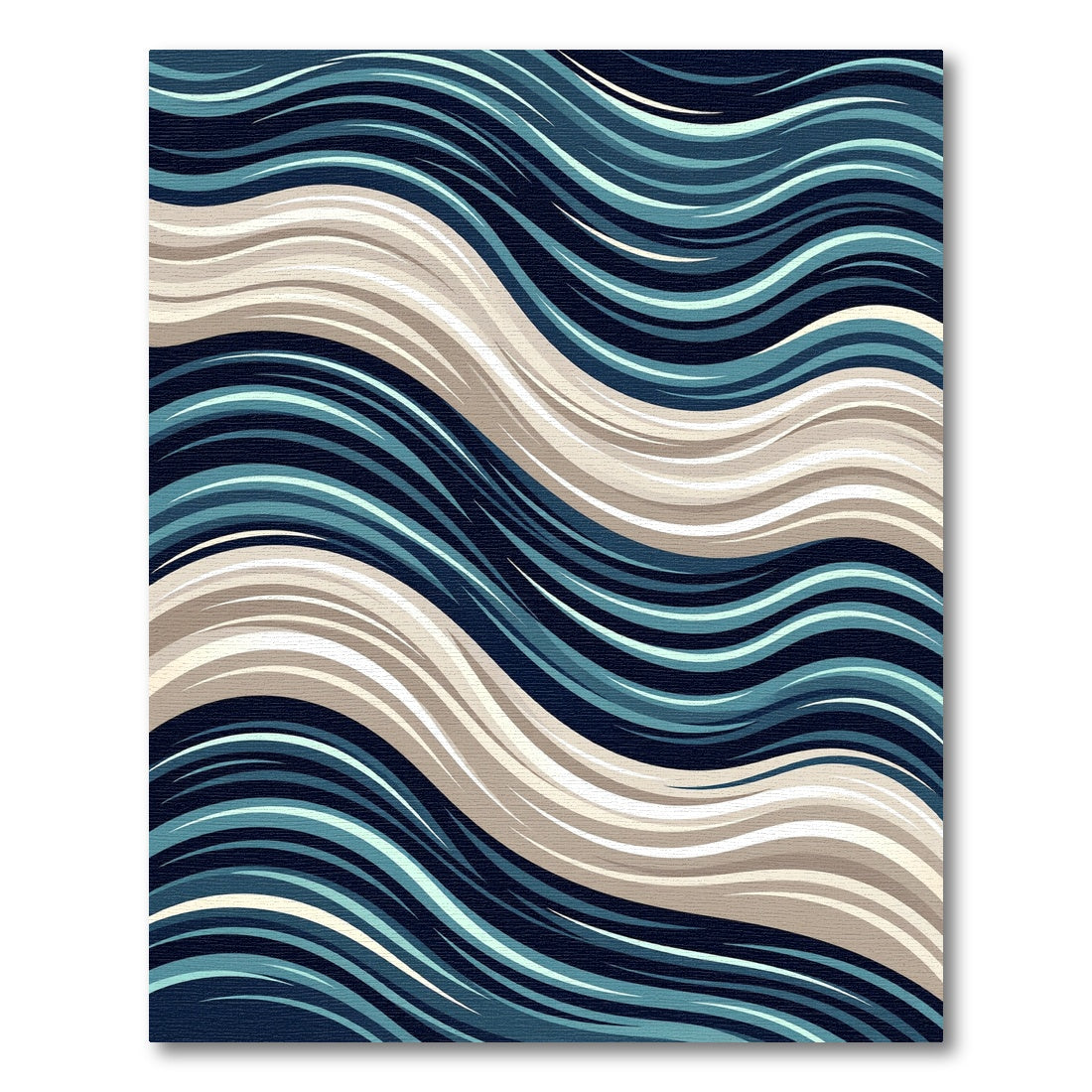 Modern Blue and Sand Wavy Lines Rug