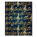 Golden Musical Notes on Navy Blue Rug