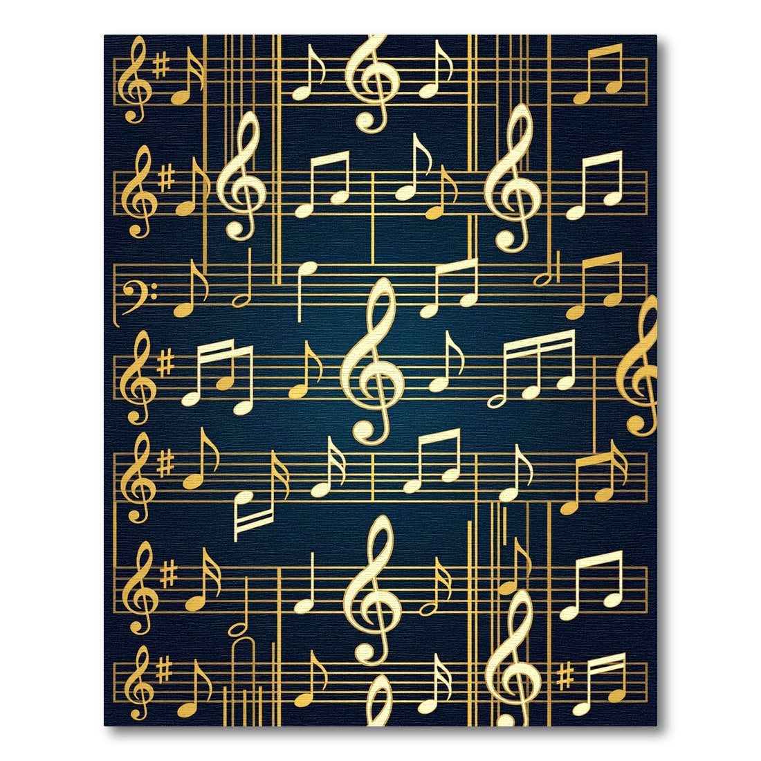 Golden Musical Notes on Navy Blue Rug