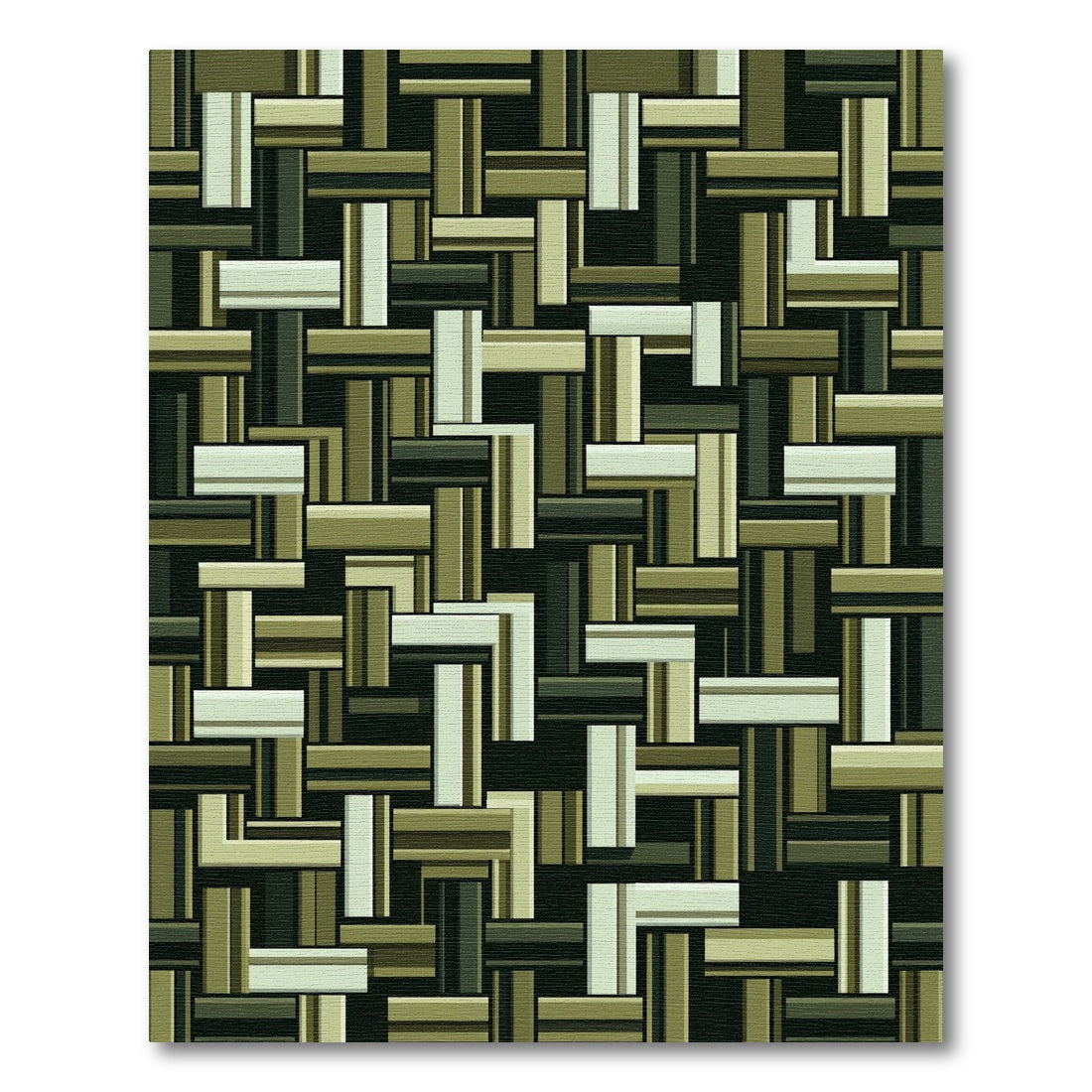 Earthy Olive Layered Geometric Block Rug