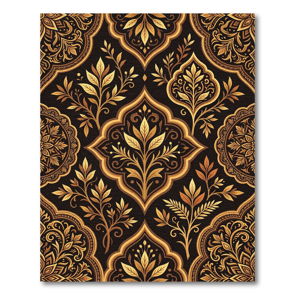 Elegant Gilded Botanical Medallion Damask Rug