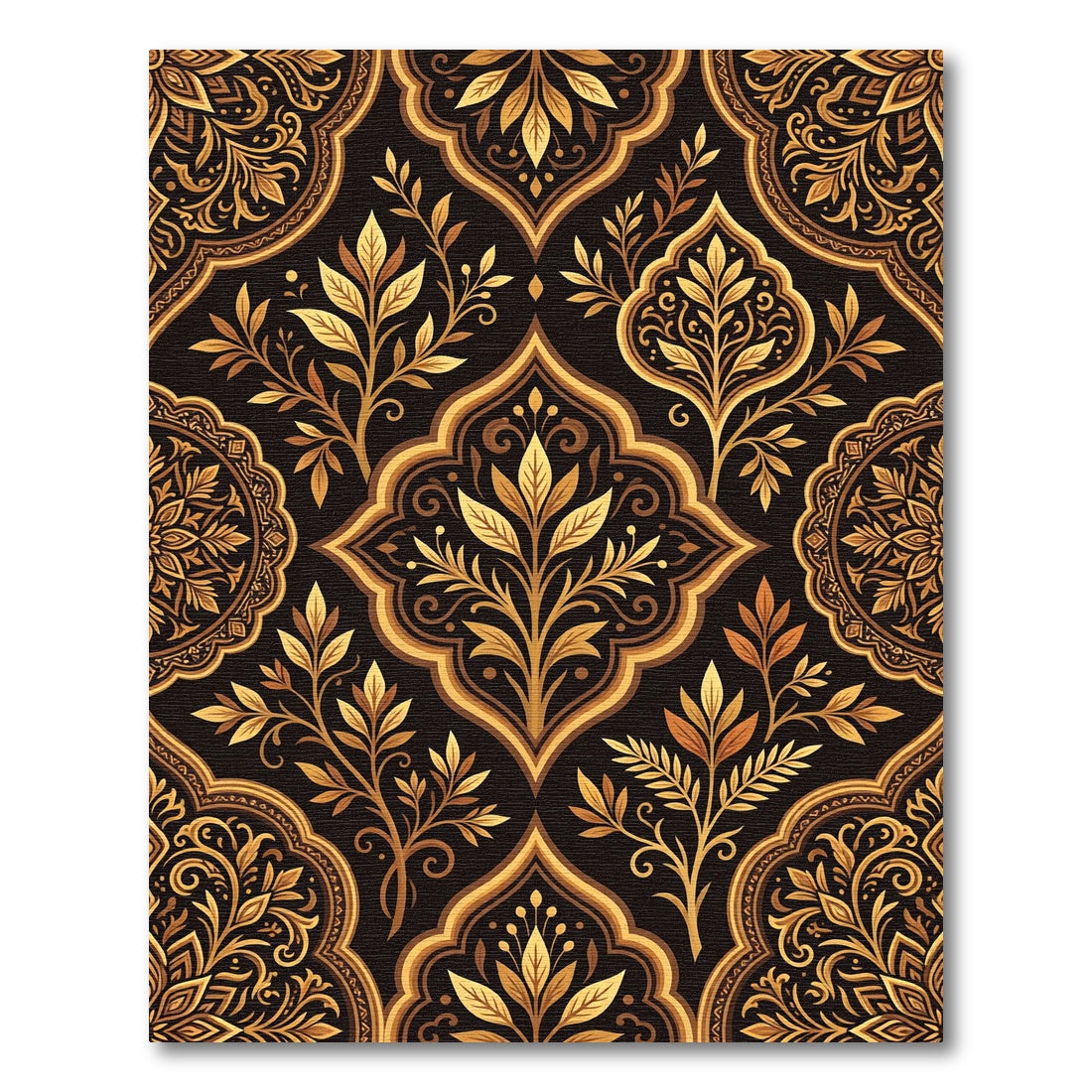 Elegant Gilded Botanical Medallion Damask Rug