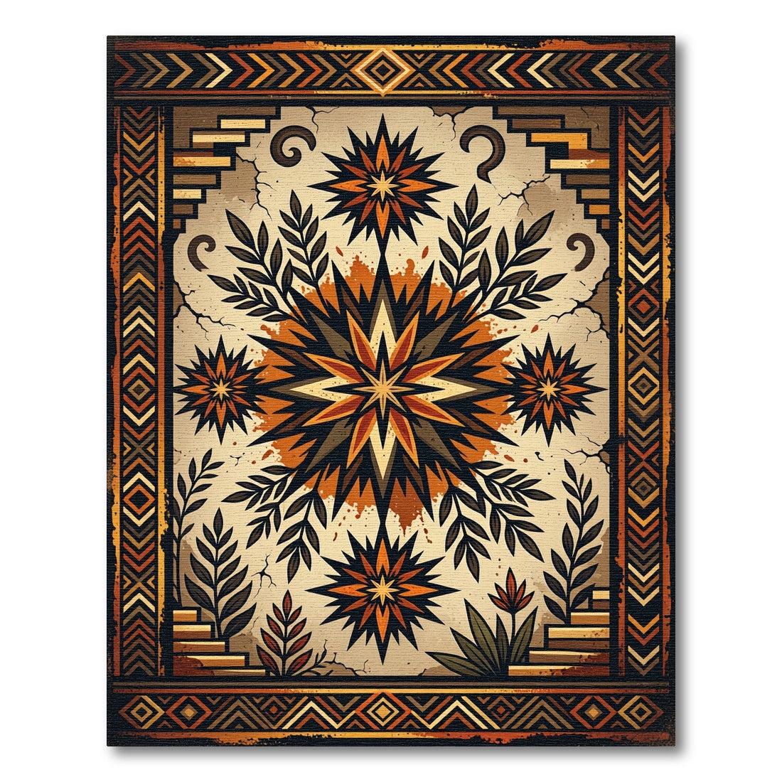 Earthy Terra Cotta Starburst Foliage Rug