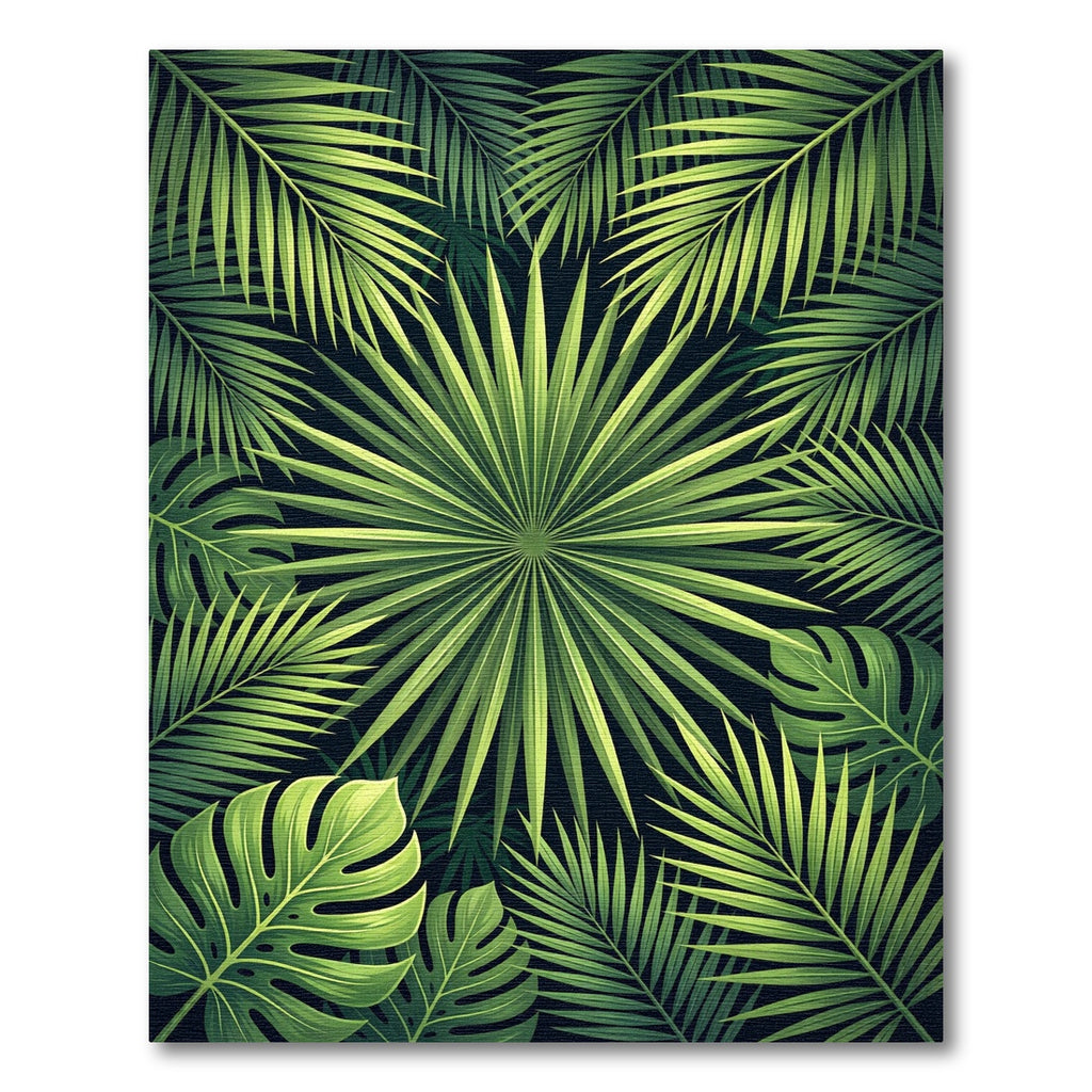 Lush Tropical Green Palm Leaf Botanical Rug