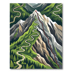 Serene Mountain Landscape Alpine Peak Illustration Rug