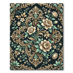 Elegant Gold Floral Damask Botanical Rug