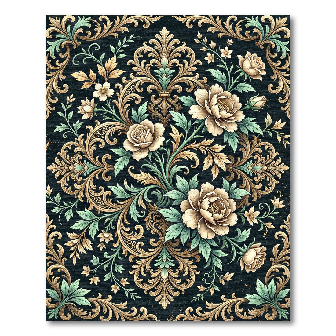 Elegant Gold Floral Damask Botanical Rug