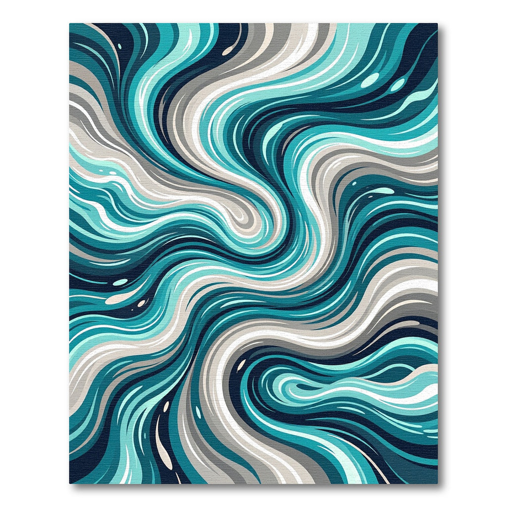 Fluid Teal and Navy Abstract Swirl Rug