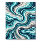 Fluid Teal and Navy Abstract Swirl Rug