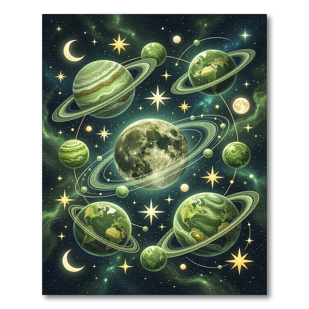 Green Celestial Wonder Planets Rug