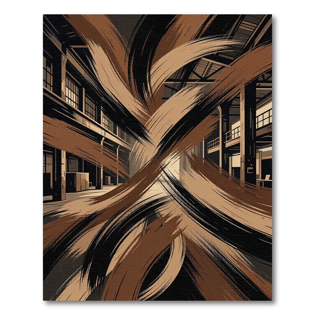 Abstract Bronze Swirl Industrial Area Rug