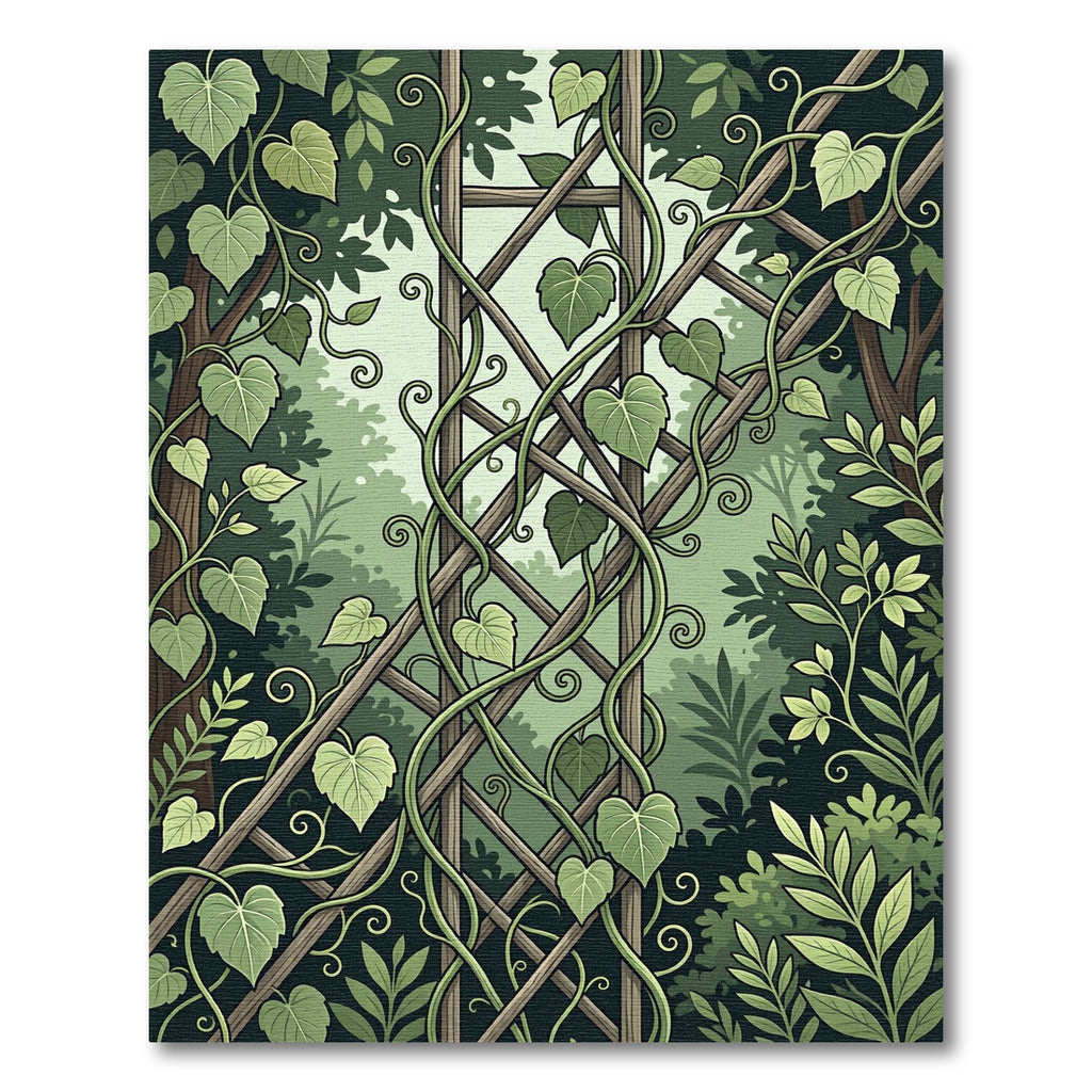 Lush Green Climbing Ivy Trellis Rug