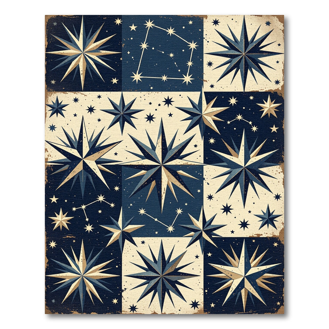 Vintage Celestial Starry Night Grid Rug