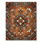 Ornate Burnt Orange Floral Scroll Tapestry Rug