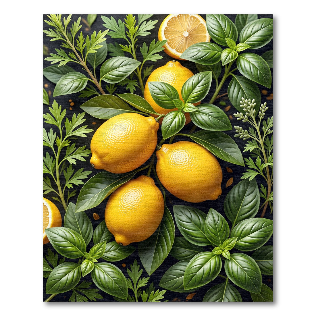 Vibrant Lemon and Herb Botanical Art Rug