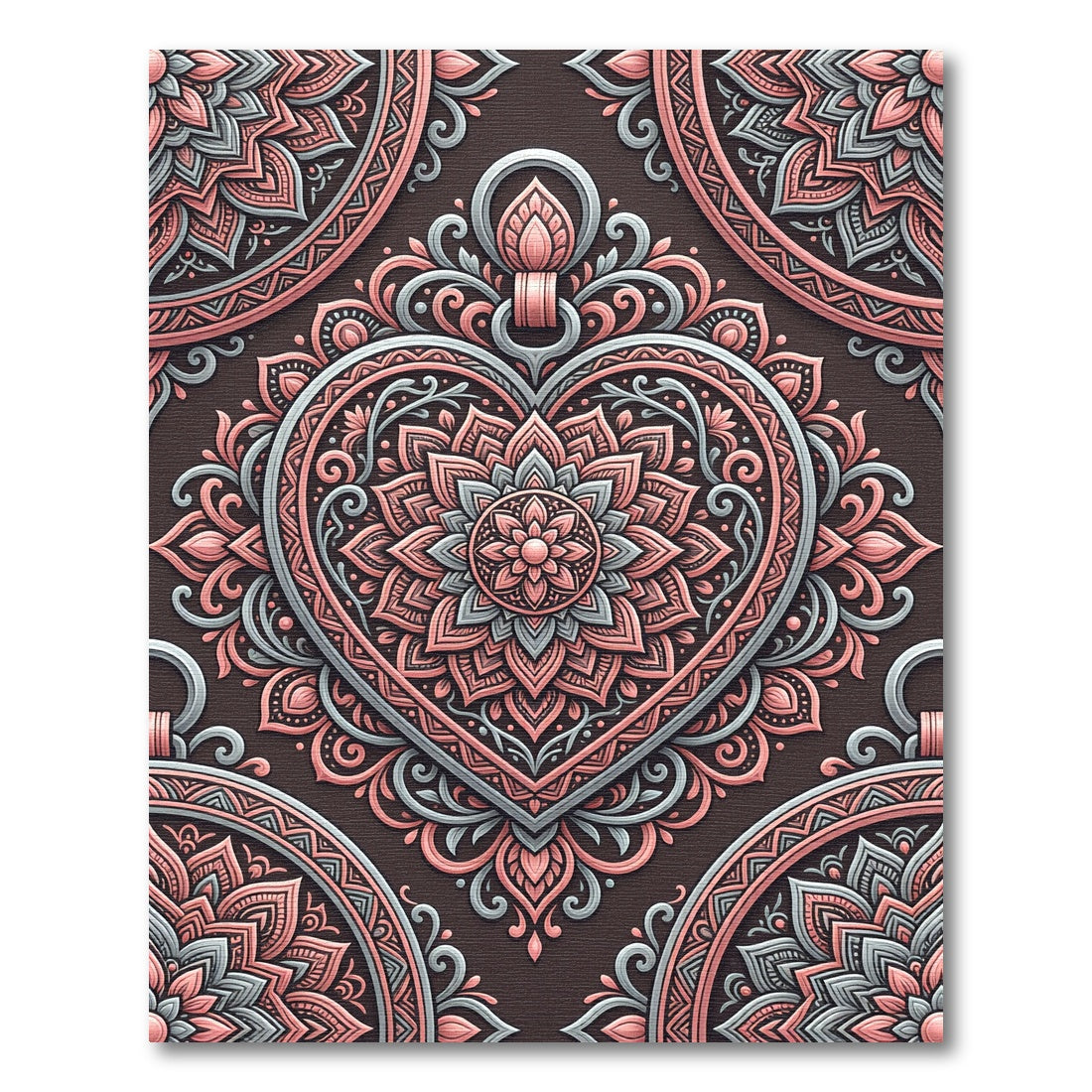 Floral Heart Medallion Blush Gray Rug
