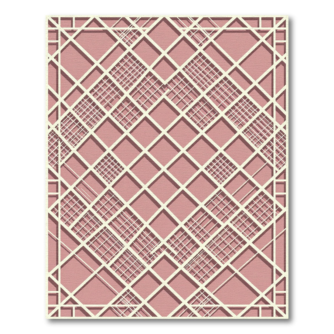 Modern Blush Lattice Geometric Grid Rug