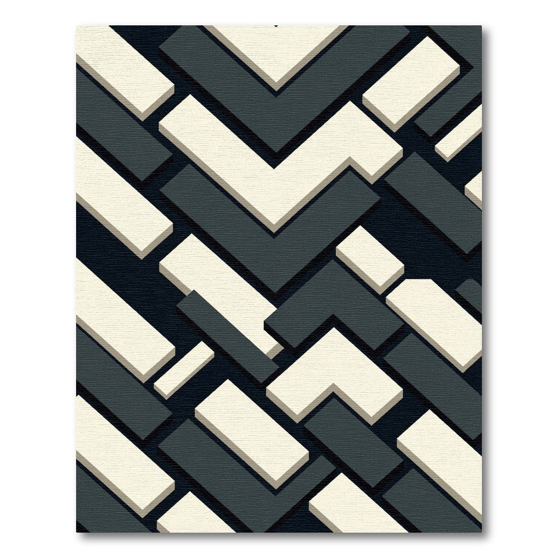 Monochromatic Geometric Chevron Block Rug