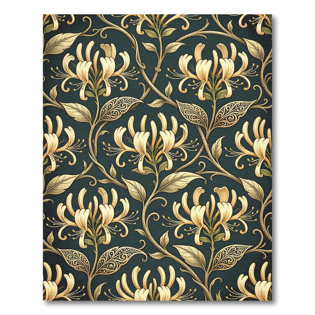 Golden Honeysuckle Floral Dark Teal Botanical Rug