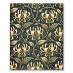 Golden Honeysuckle Floral Dark Teal Botanical Rug