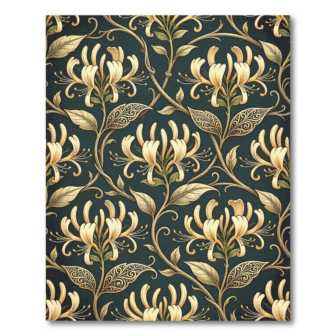 Golden Honeysuckle Floral Dark Teal Botanical Rug