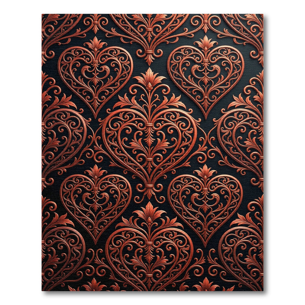 Ornate Copper Heart Filigree Background Rug