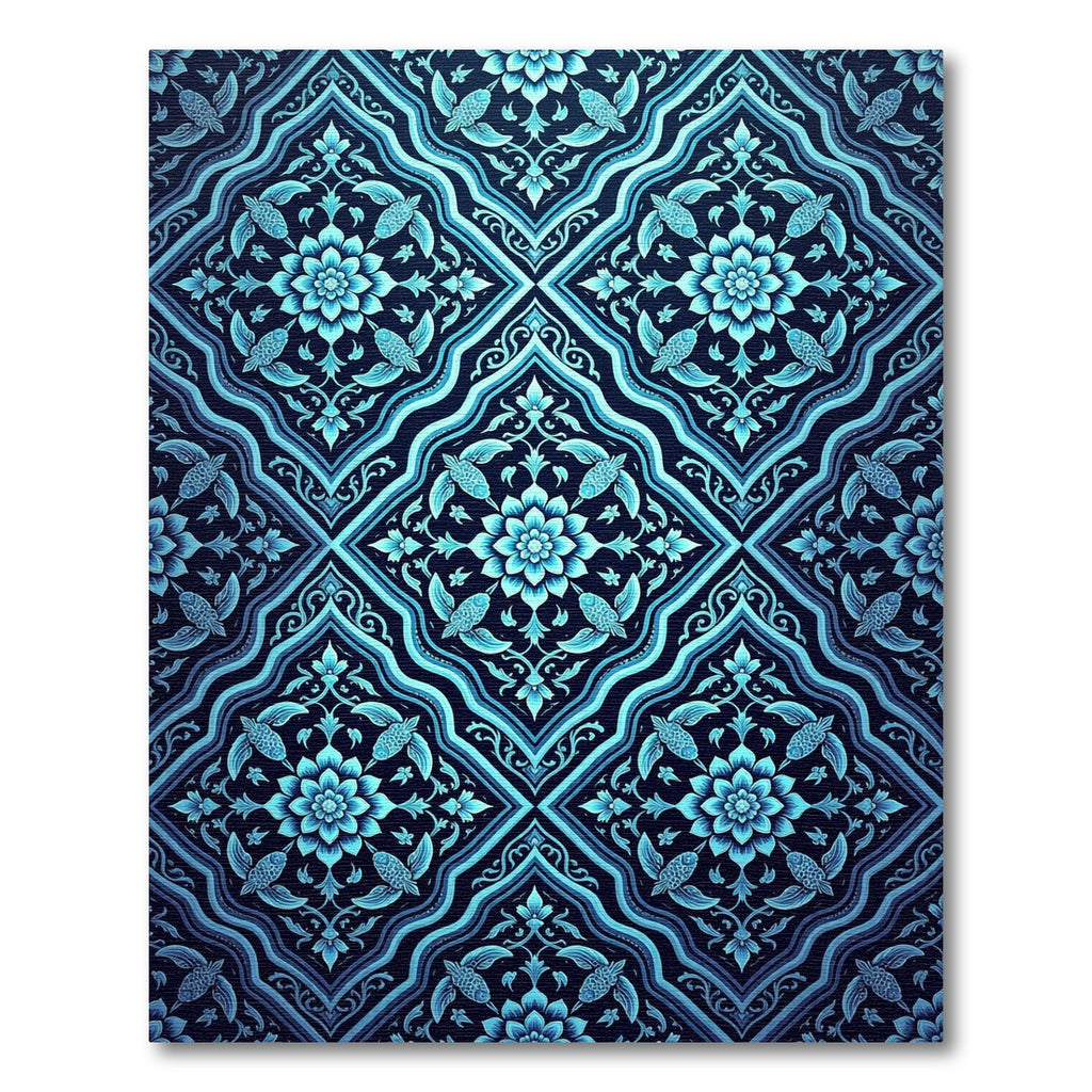Deep Blue Floral Fish Medallion Rug