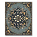 Sophisticated Slate Blue Golden Floral Medallion Rug
