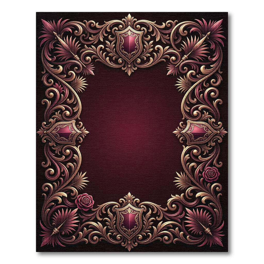 Ornate Red and Gold Crest Flourish Rug
