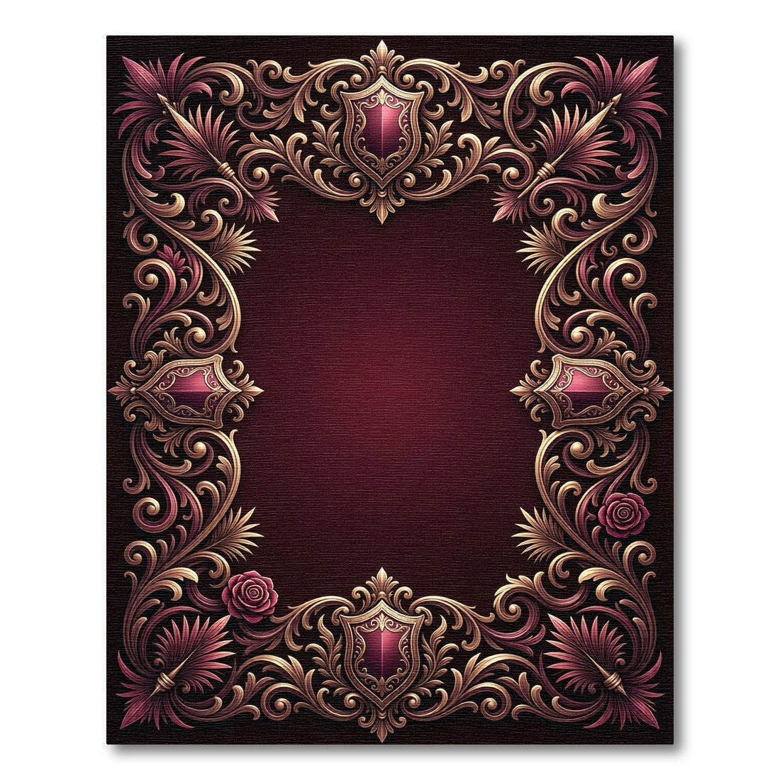 Ornate Red and Gold Crest Flourish Rug