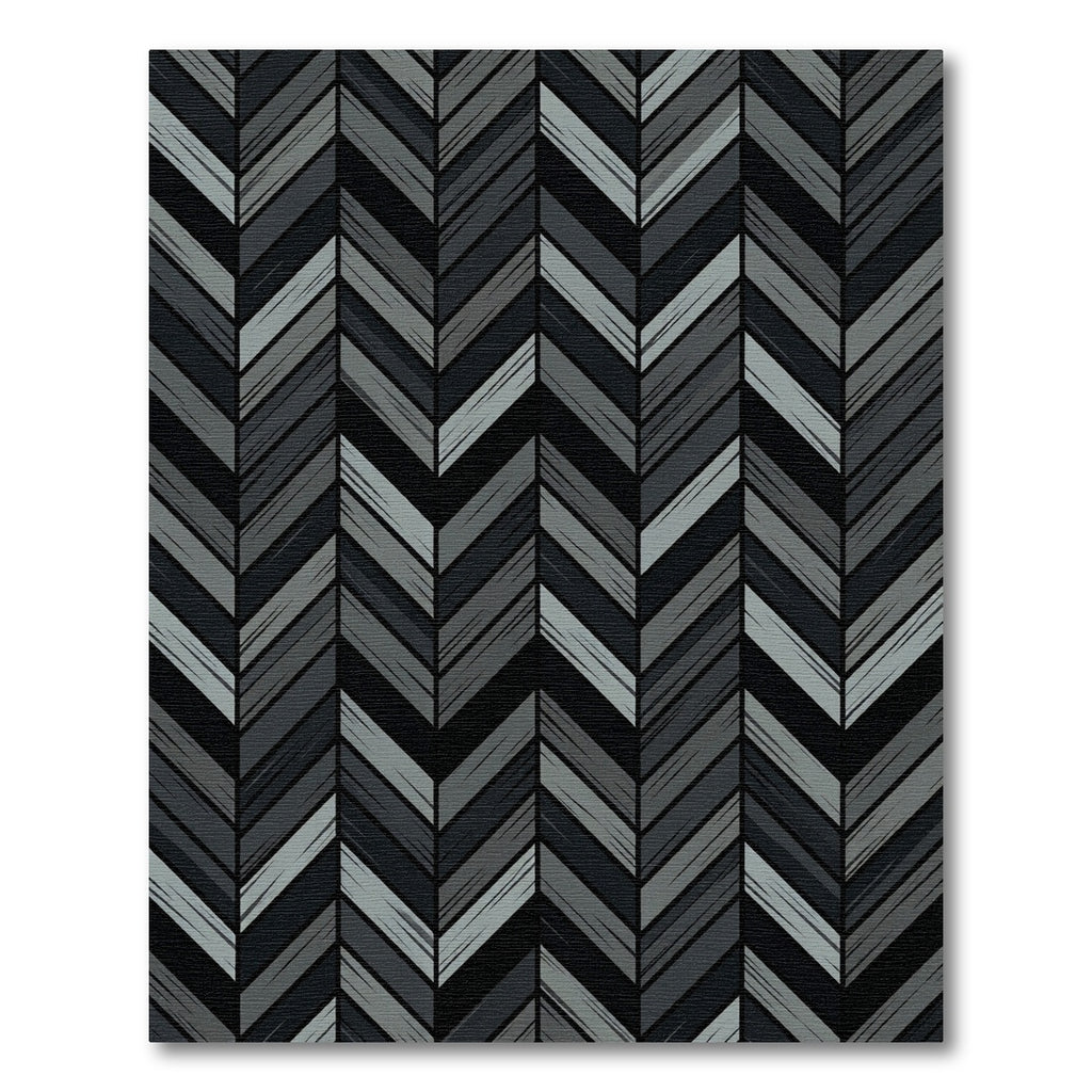 Deep Charcoal Gray Herringbone Strokes Rug