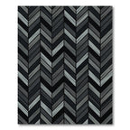 Deep Charcoal Gray Herringbone Strokes Rug
