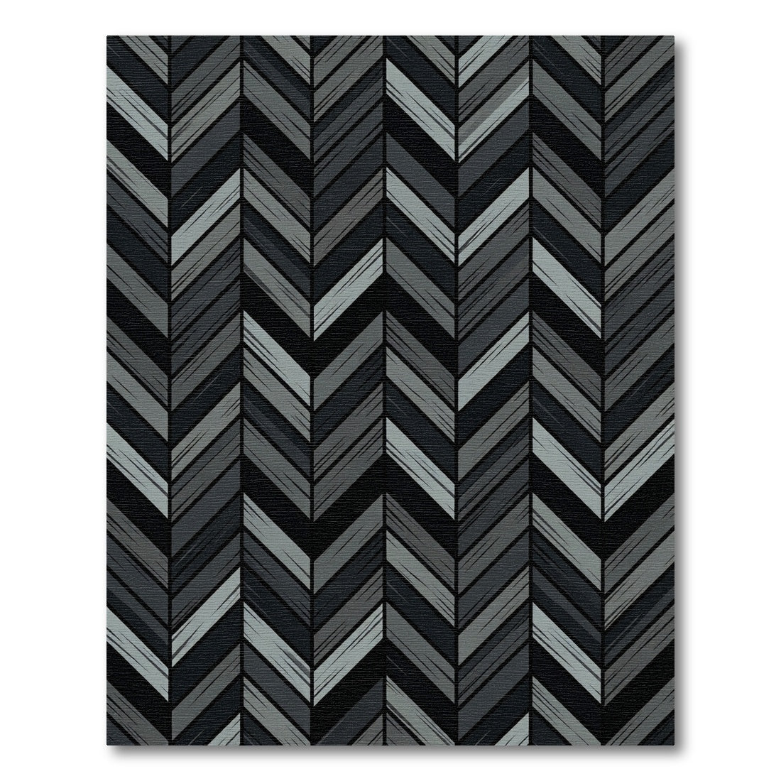 Deep Charcoal Gray Herringbone Strokes Rug