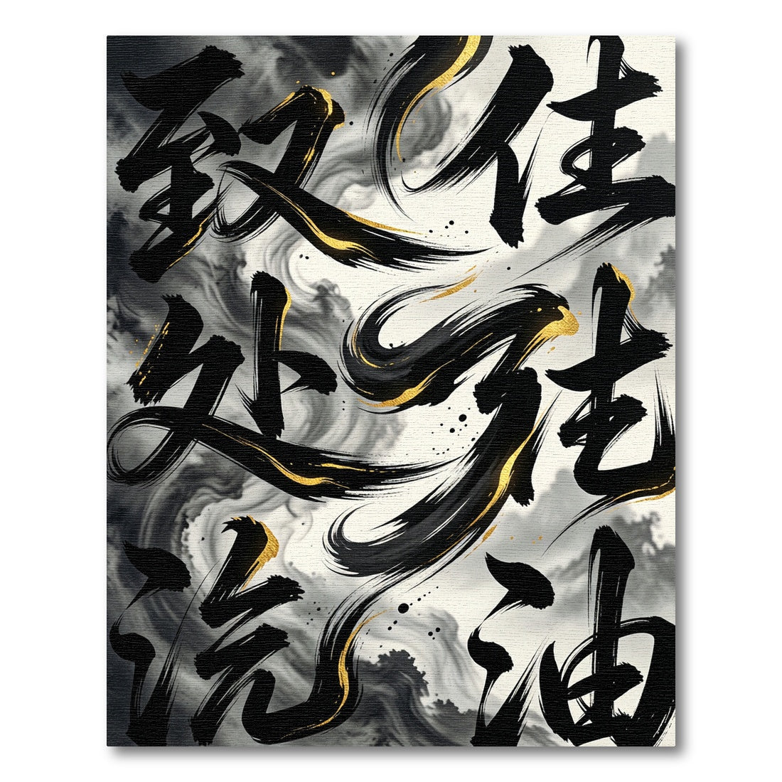 Elegant Black Gold Zen Ink Abstract Rug