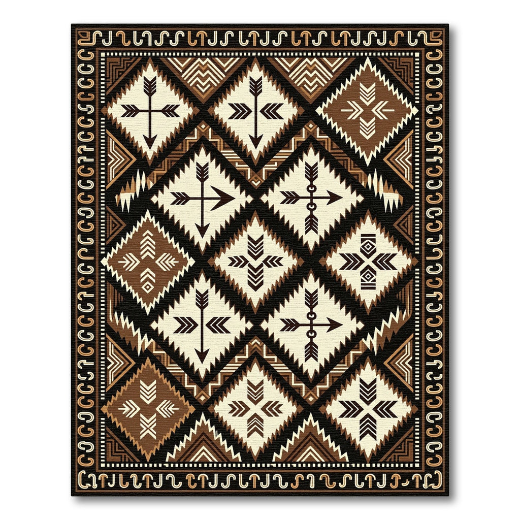 Geometric Brown Arrow Tribal Diamond Earthy Rug