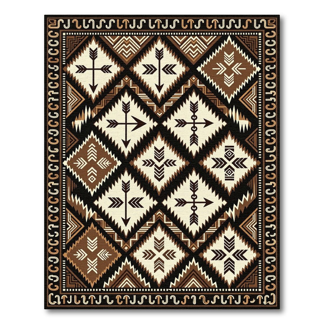 Geometric Brown Arrow Tribal Diamond Earthy Rug
