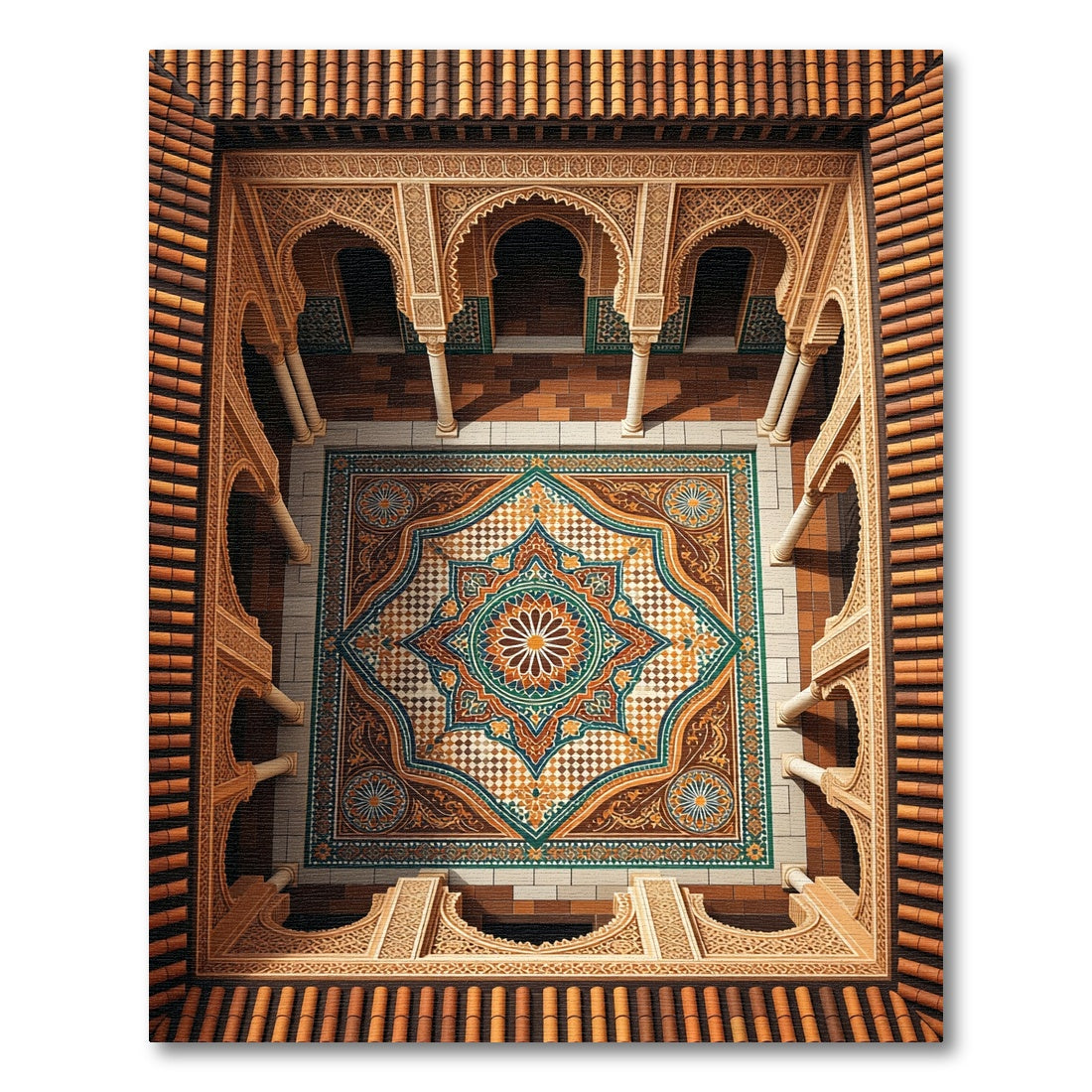 Intricate Geometric Medallion Earthy Tones Rug