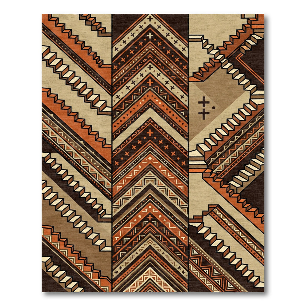 Brown Earthy Tribal Staircase Rug