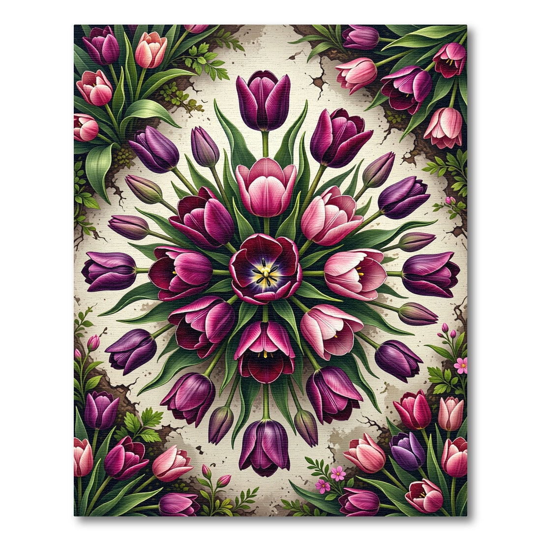 Vibrant Magenta Tulip Medallion Floral Rug
