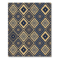 Navy Blue Gold Geometric Diamond Tile Rug