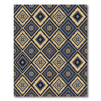 Navy Blue Gold Geometric Diamond Tile Rug