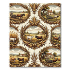 Golden Farm Scene Oval Medallion Rug