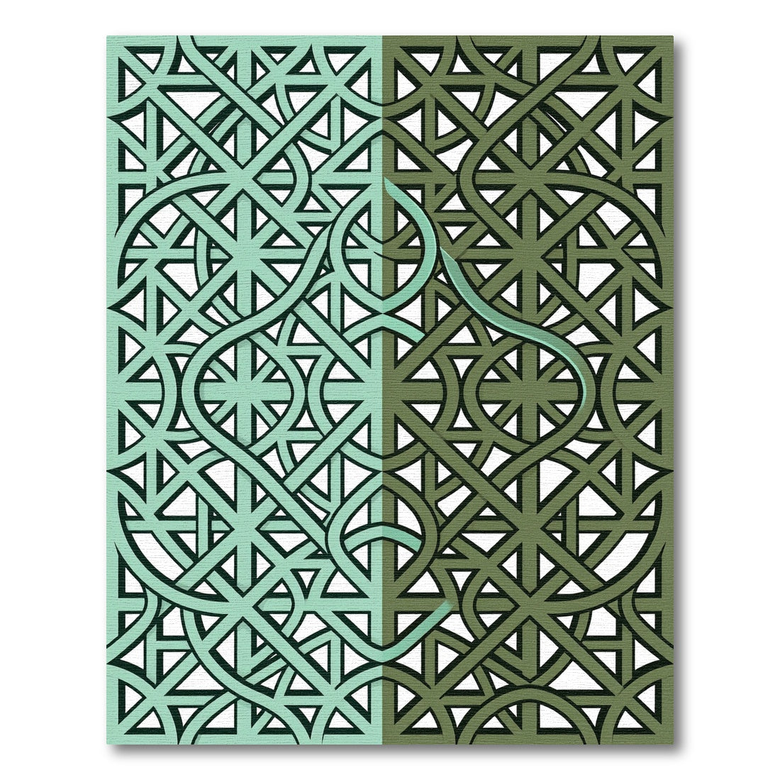 Green Intertwined Geometric Lattice Rug