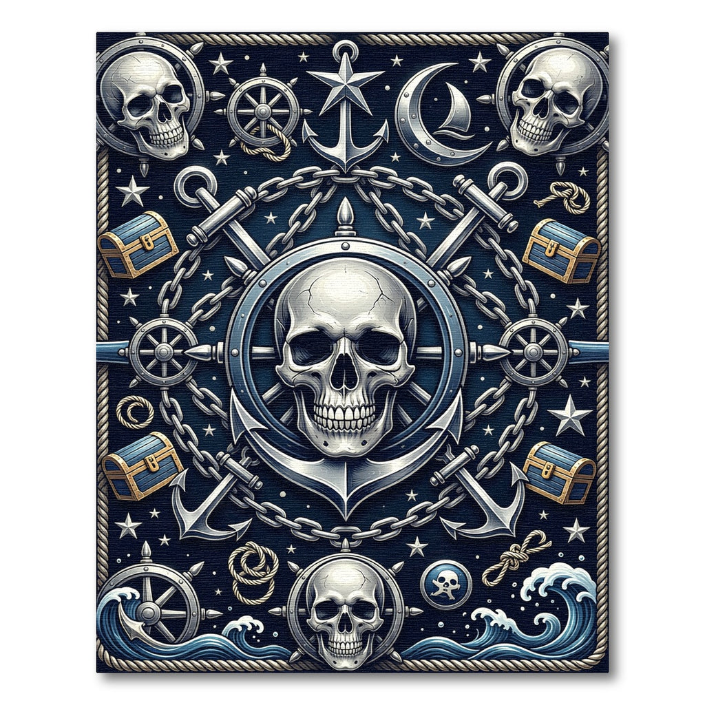 Gothic Nautical Skull Anchor Navy Rug