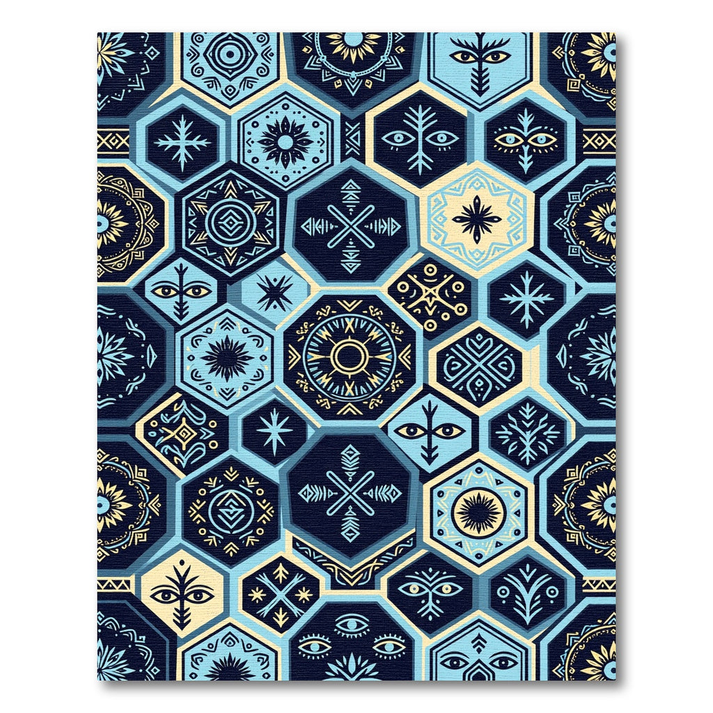Navajo Inspired Geometric Hexagon Collage Rug