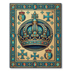 Royal Turquoise Crown Mosaic Emblem Rug