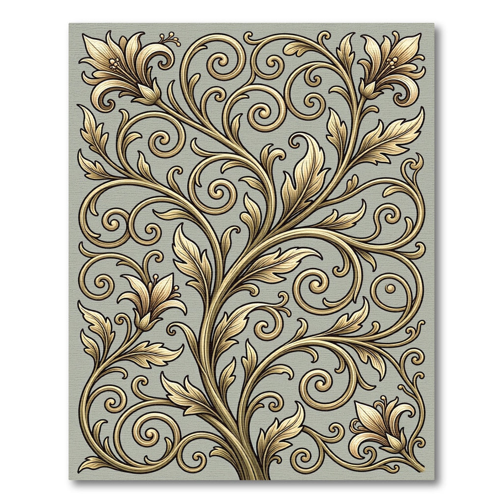 Golden Leaf Scrollwork Floral Rug