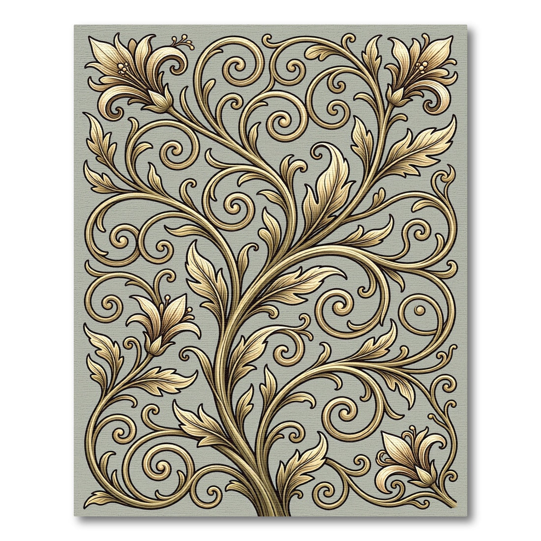 Golden Leaf Scrollwork Floral Rug