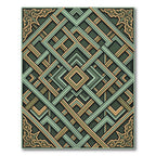 Ornate Sage Green Geometric Lattice Rug