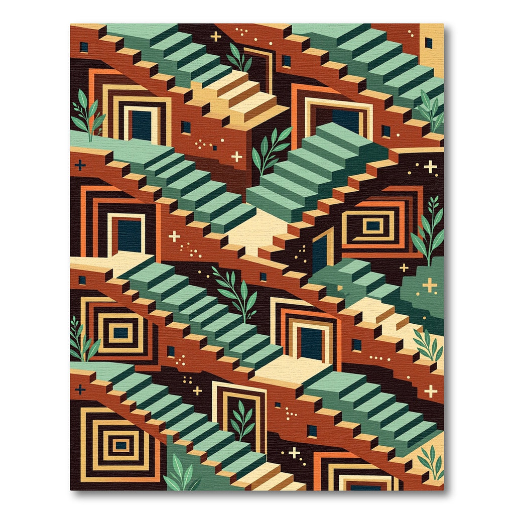 Geometric Isometric Earth Tone Staircase Rug